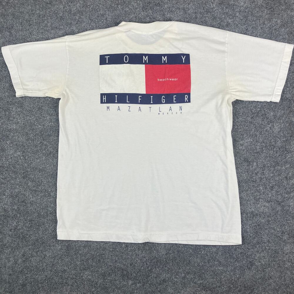 Tommy Hilfiger Mazatlan T-Shirt Mens Size L White Beachwear Logo Graphic‎ Tee